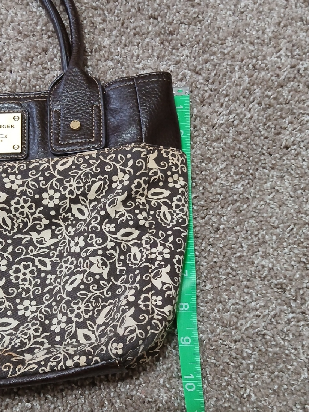 Y2K Tommy Hilfiger Brown and Cream Floral Canvas Tote - Picture 12 of 13